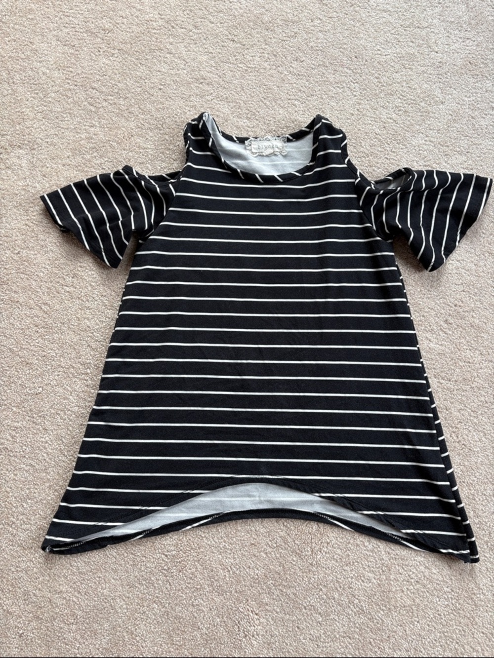 btween Black & White Striped Cold-Shoulder Tee